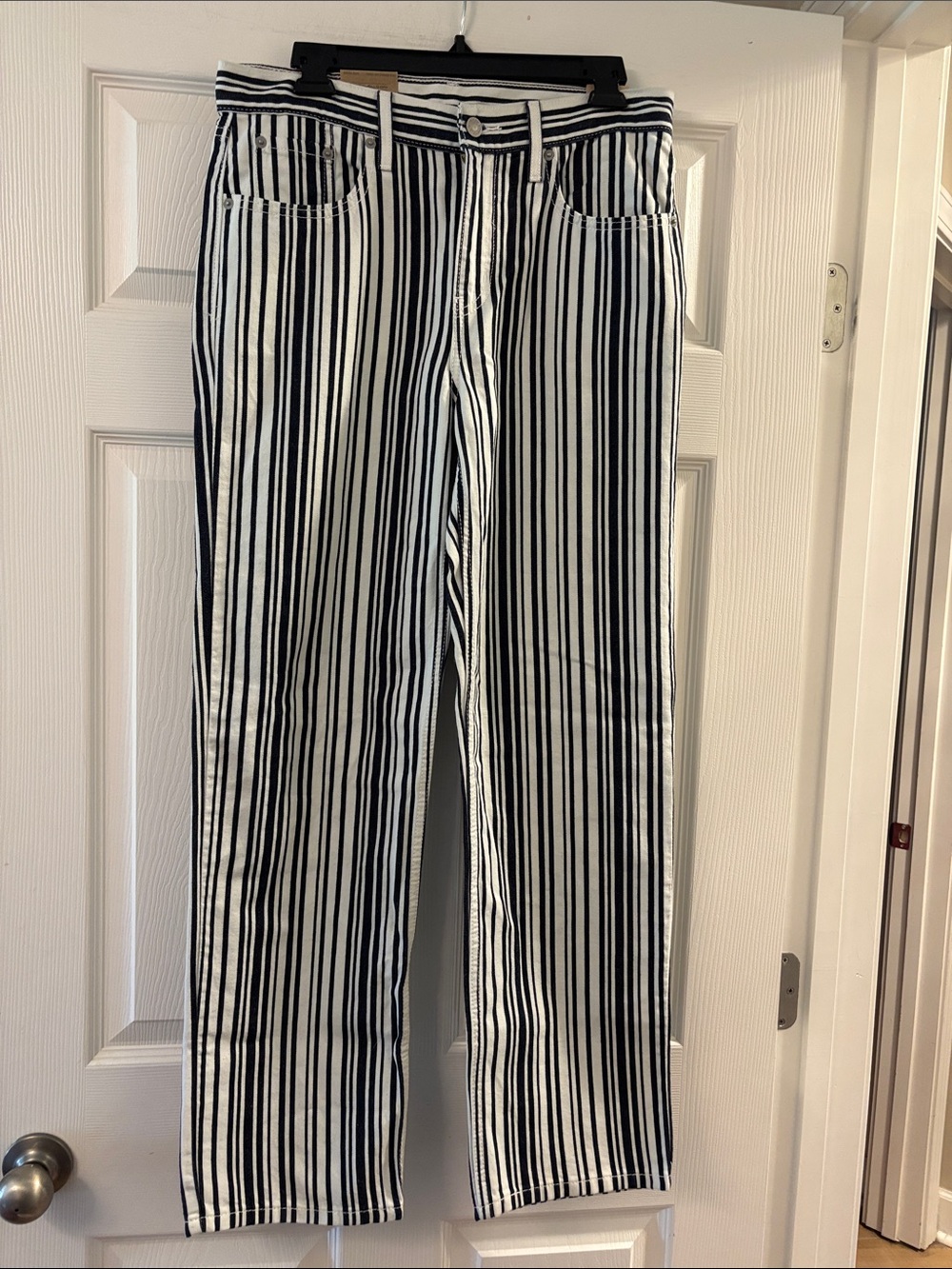 Levi's Black & White Vertical Stripe Straight Leg Jeans